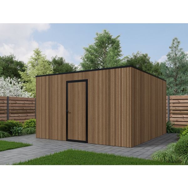 Composiet schuur 400cm x 400cm Teak