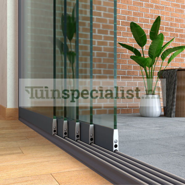 5-rail glazen schuifwand tot 4020 mm matantraciet (Ral 7016) (5 x 830mm glas)