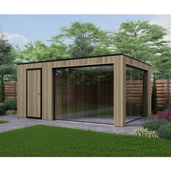 Tuinhuis Composiet Rhombus Oak 500cm x 330cm met schuur 200cm