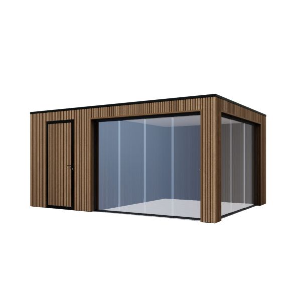 Tuinhuis Composiet Rhombus Teak 500cm x 370cm met schuur 200cm