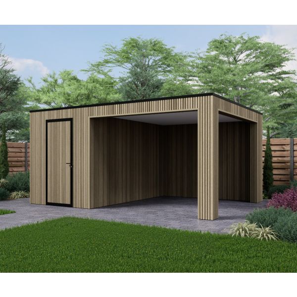 Tuinhuis Composiet Rhombus Oak 500cm x 370cm met schuur 200cm