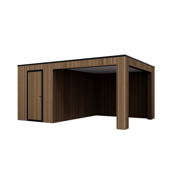 Tuinhuis Composiet Rhombus Teak 500cm x 330cm met schuur 200cm