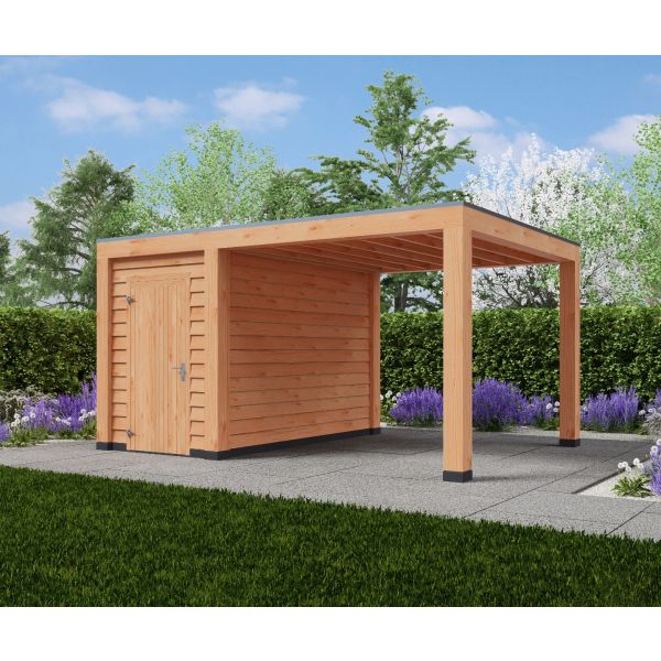 Overkapping Moderno Enkelwandig 500cm x 300cm met schuur 200cm