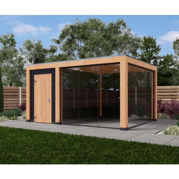 Overkapping Moderno Enkelwandig 500cm x 400cm met schuur 200cm