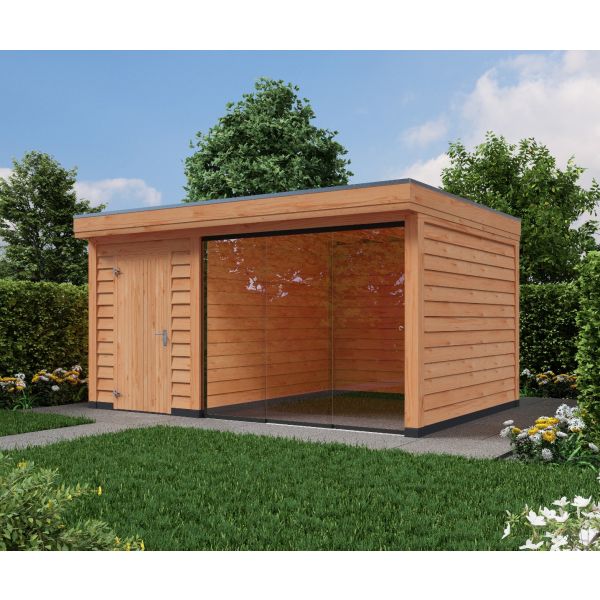 Overkapping DeLuxe Enkelwandig 500cm x 300cm met schuur 200cm