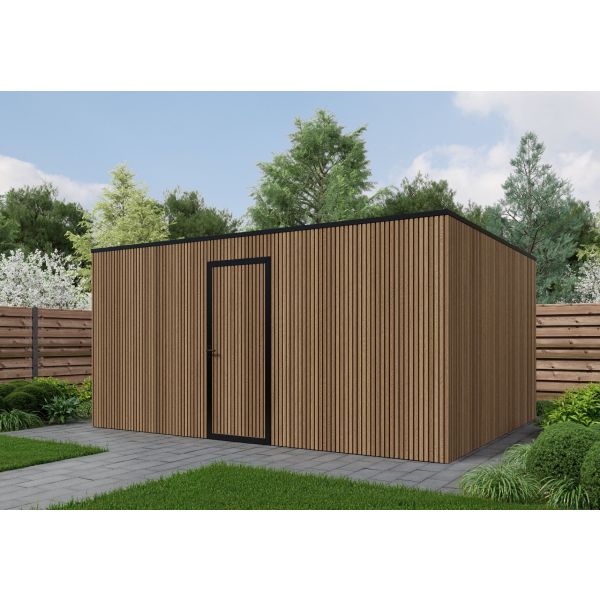 Composiet schuur 500cm x 400cm Teak