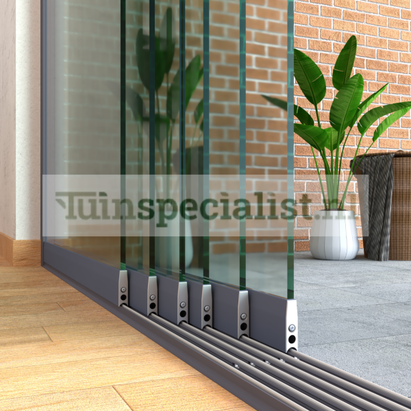 6-rail glazen schuifwand tot 5300 mm matantraciet (Ral 7016) (6 x 900mm glas)