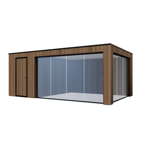 Tuinhuis Composiet Rhombus Teak 600cm x 370cm met schuur 200cm