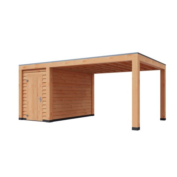 Overkapping Moderno Enkelwandig 600cm x 350cm met schuur 200cm