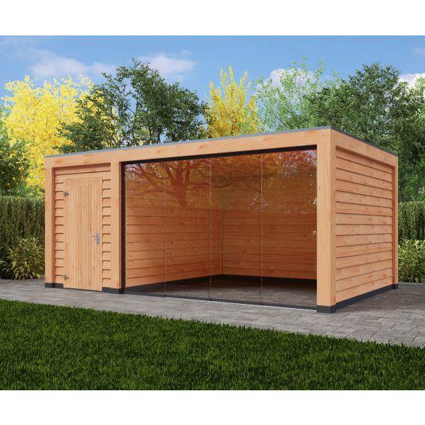 Overkapping Moderno Enkelwandig 600cm x 300cm met schuur 200cm