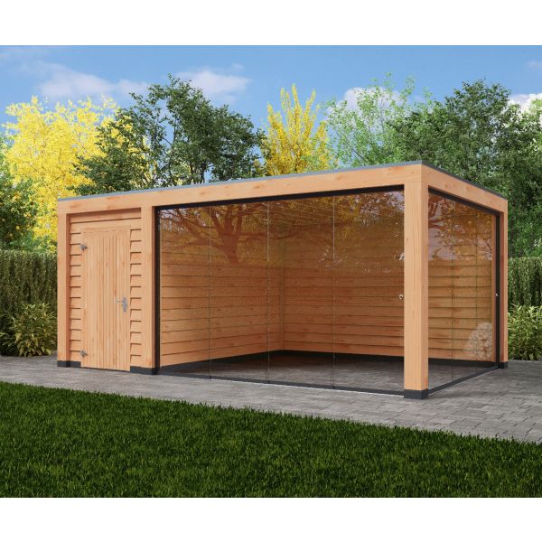 Overkapping Moderno Enkelwandig 600cm x 400cm met schuur 200cm