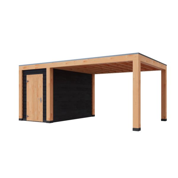 Overkapping Moderno Enkelwandig 600cm x 300cm met schuur 200cm