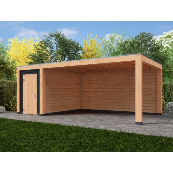 Overkapping Moderno Dubbelwandig 700cm x 350cm met schuur 200cm