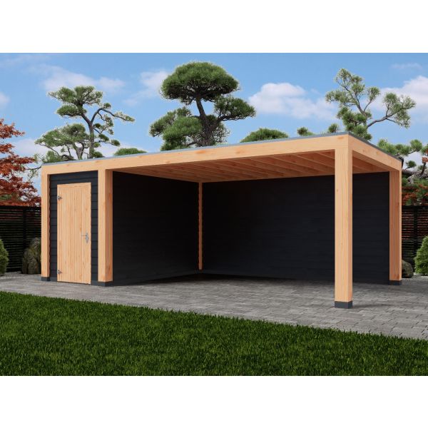 Overkapping Moderno Enkelwandig 700cm x 400cm met schuur 200cm