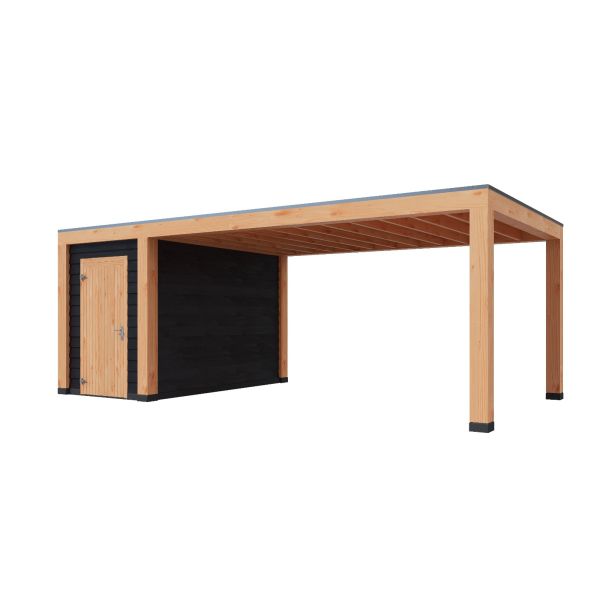 Overkapping Moderno Enkelwandig 700cm x 400cm met schuur 200cm