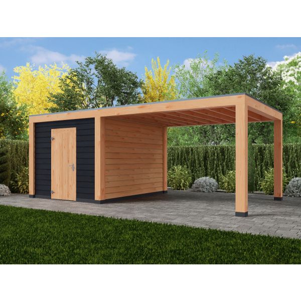 Overkapping Moderno Dubbelwandig 700cm x 300cm met schuur 300cm