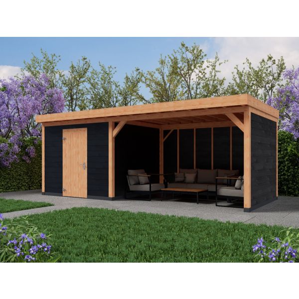 Overkapping Basic 700cm x 300cm met schuur 300cm