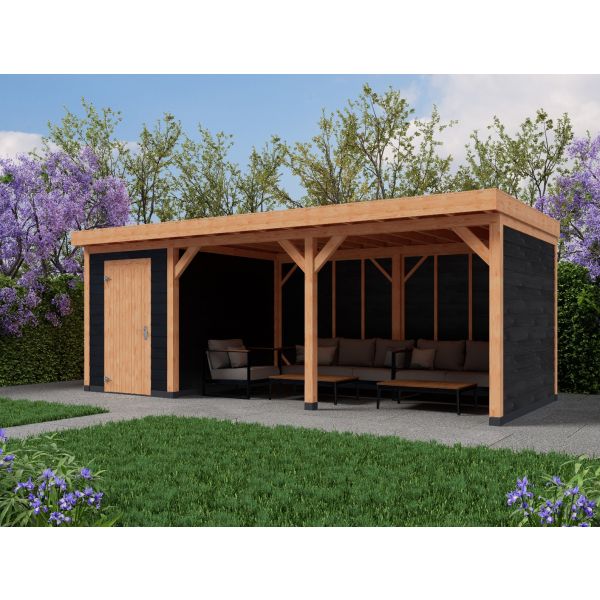 Overkapping Basic 700cm x 300cm met schuur 200cm