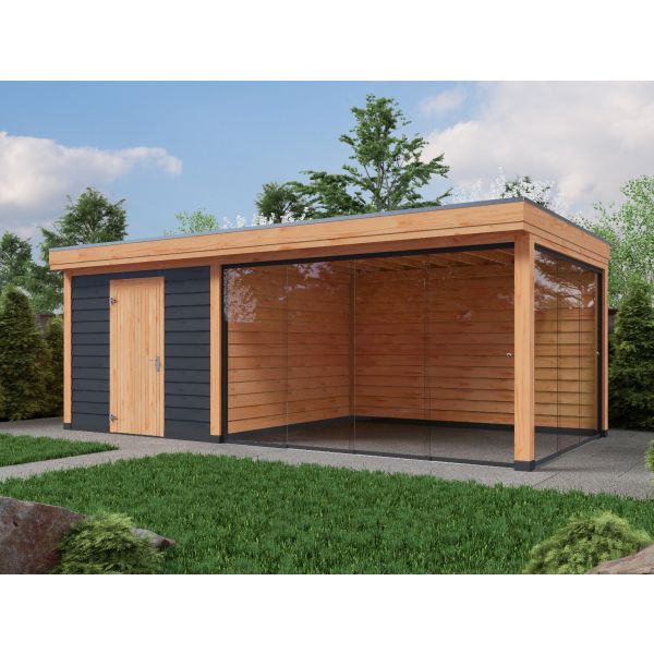 Overkapping DeLuxe Dubbelwandig 700cm x 350cm met schuur 300cm