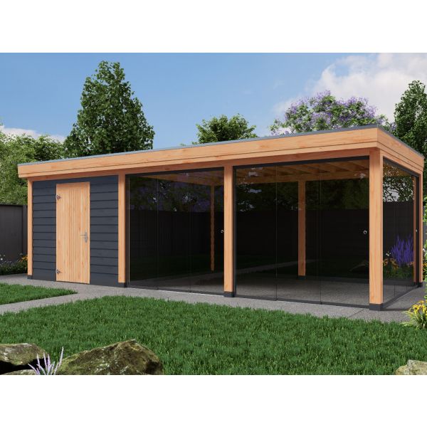 Overkapping Deluxe Enkelwandig 700cm x 350cm met schuur 300cm