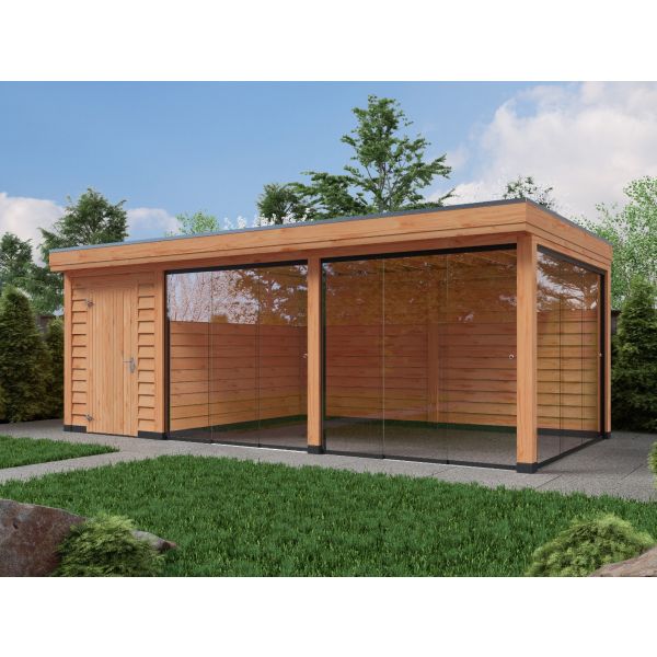 Overkapping Deluxe Enkelwandig 800cm x 300cm met schuur 200cm