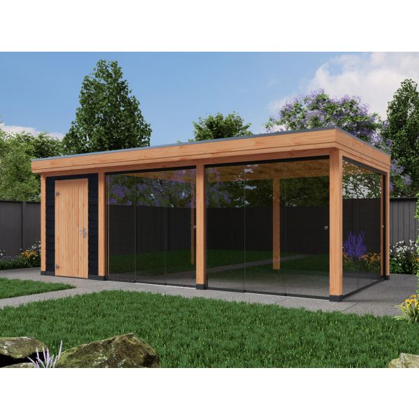 Overkapping Deluxe Enkelwandig 700cm x 400cm met schuur 200cm