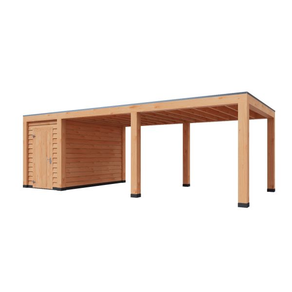 Overkapping Moderno Enkelwandig 800cm x 350cm met schuur 200cm