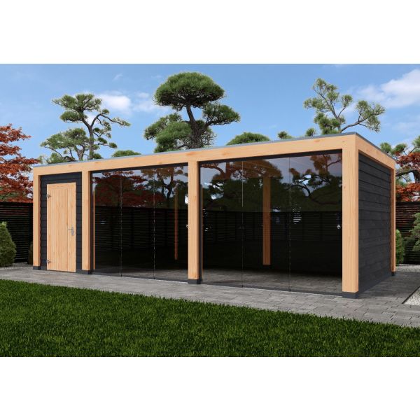 Overkapping Moderno Enkelwandig 800cm x 350cm met schuur 200cm