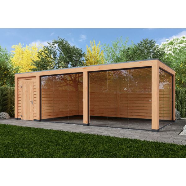 Overkapping Moderno Enkelwandig 800cm x 300cm met schuur 200cm