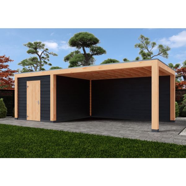Overkapping Moderno Dubbelwandig 800cm x 300cm met schuur 300cm