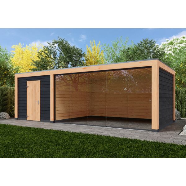 Overkapping Moderno Dubbelwandig 800cm x 350cm met schuur 300cm