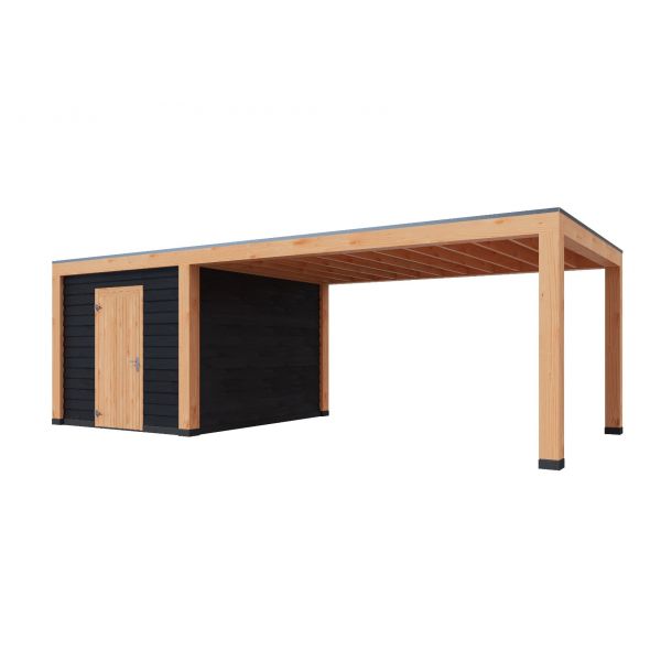 Overkapping Moderno Dubbelwandig 800cm x 300cm met schuur 300cm