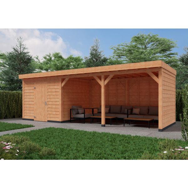 Overkapping Basic 800cm x 300cm met schuur 300cm