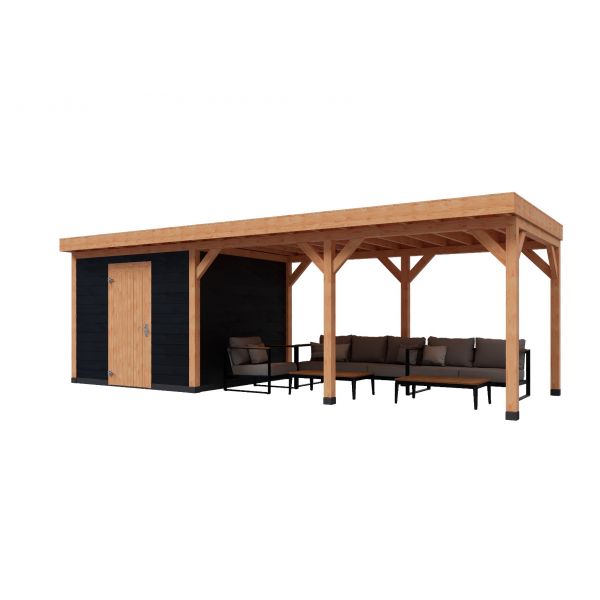 Overkapping Basic 800cm x 300cm met schuur 300cm