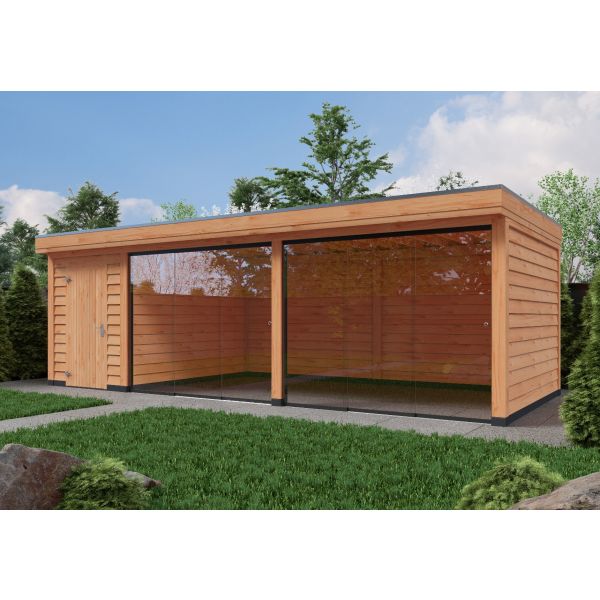 Overkapping DeLuxe Enkelwandig 800cm x 400cm met schuur 200cm