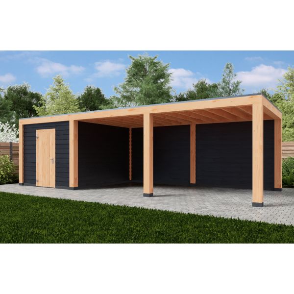 Overkapping Moderno Dubbelwandig 900cm x 400cm met schuur 300cm