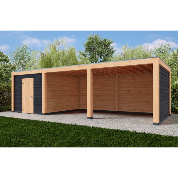 Overkapping Moderno Dubbelwandig 900cm x 300cm met schuur 300cm