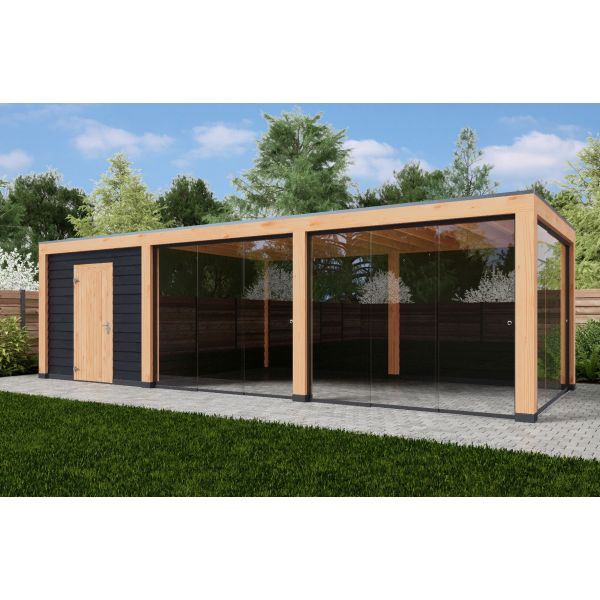 Overkapping Moderno Dubbelwandig 900cm x 350cm met schuur 300cm