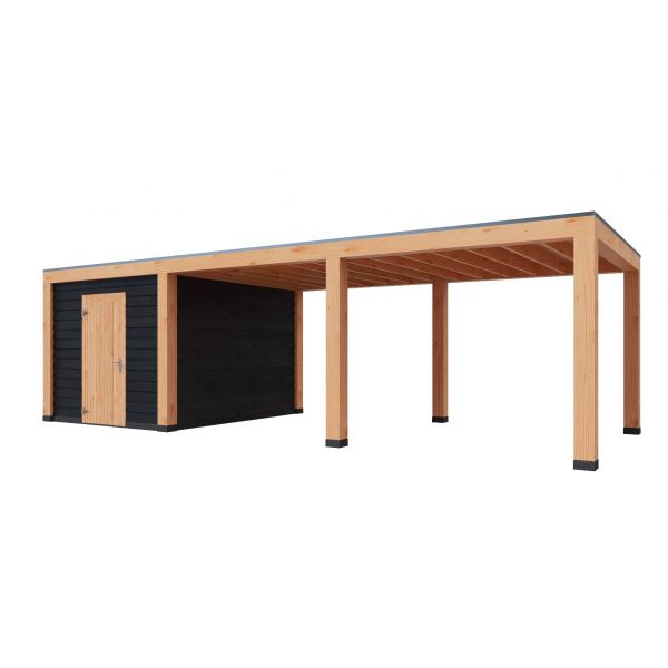 Overkapping Moderno Dubbelwandig 900cm x 300cm met schuur 300cm