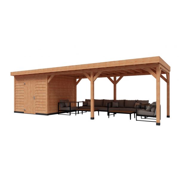 Overkapping Basic 900cm x 300cm met schuur 300cm