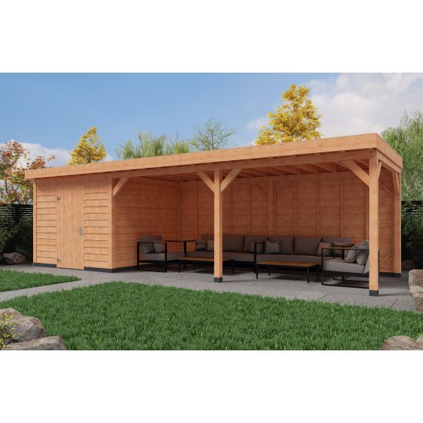 Overkapping Basic 900cm x 300cm met schuur 300cm