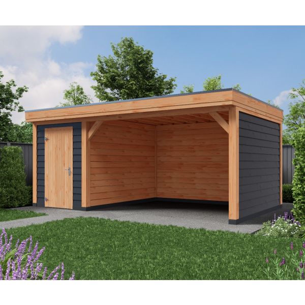 Overkapping DeLuxe Dubbelwandig 600cm x 300cm met schuur 200cm