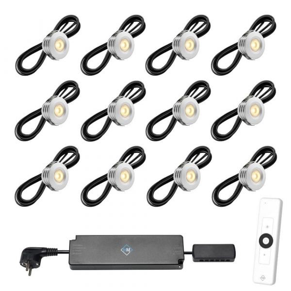 Set van 12-Ledspots kleur Aluminium AB - Warmwit