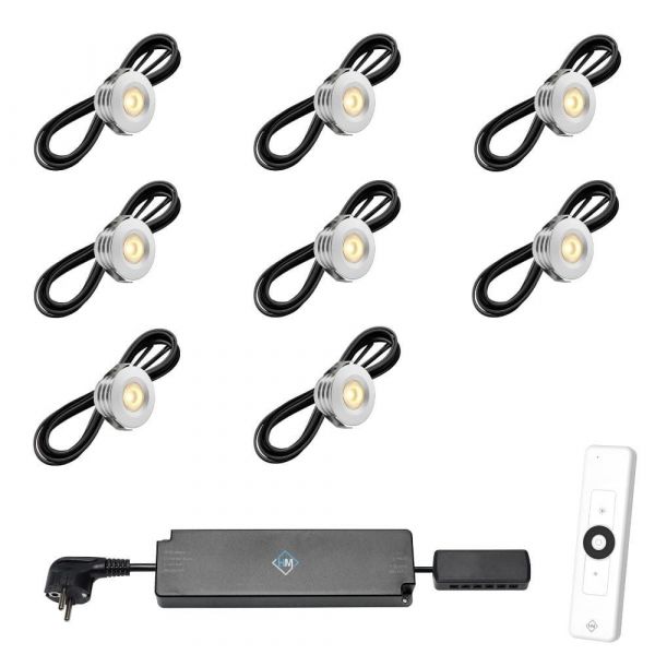Set van 8-Ledspots kleur Aluminium AB - Warmwit