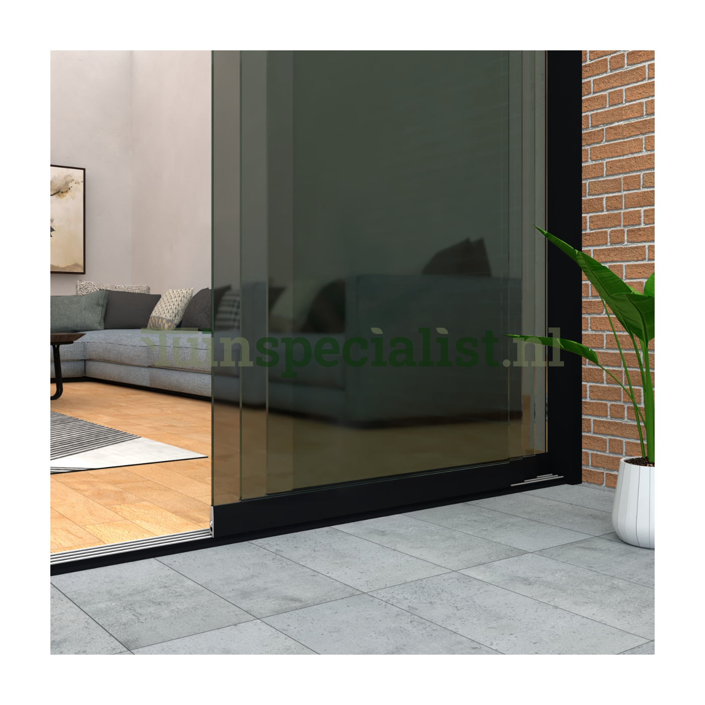 4-rail glazen schuifwand tot 4000 mm matzwart (Ral 9005) (4 x 1030mm glas) (Donker glas)