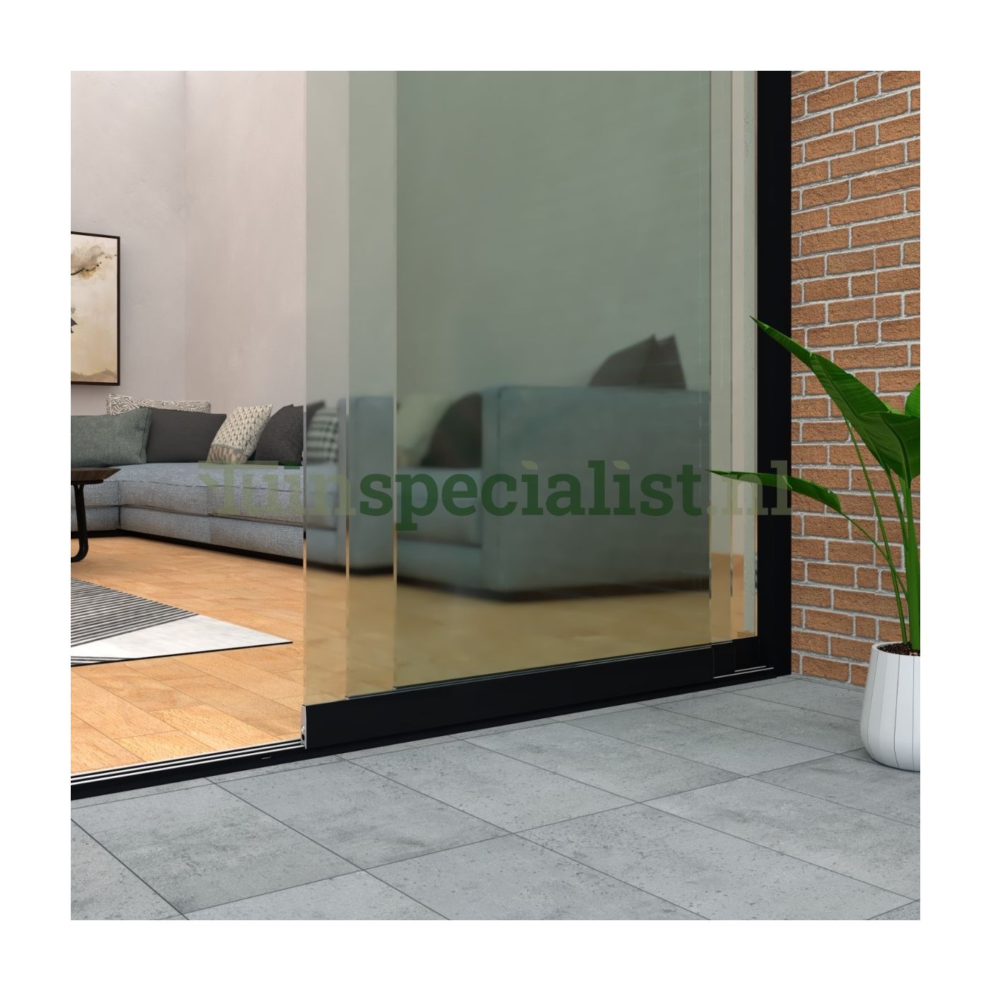 3-rail glazen schuifwand tot 3000 mm matzwart (Ral 9005) (3 x 1030mm glas)