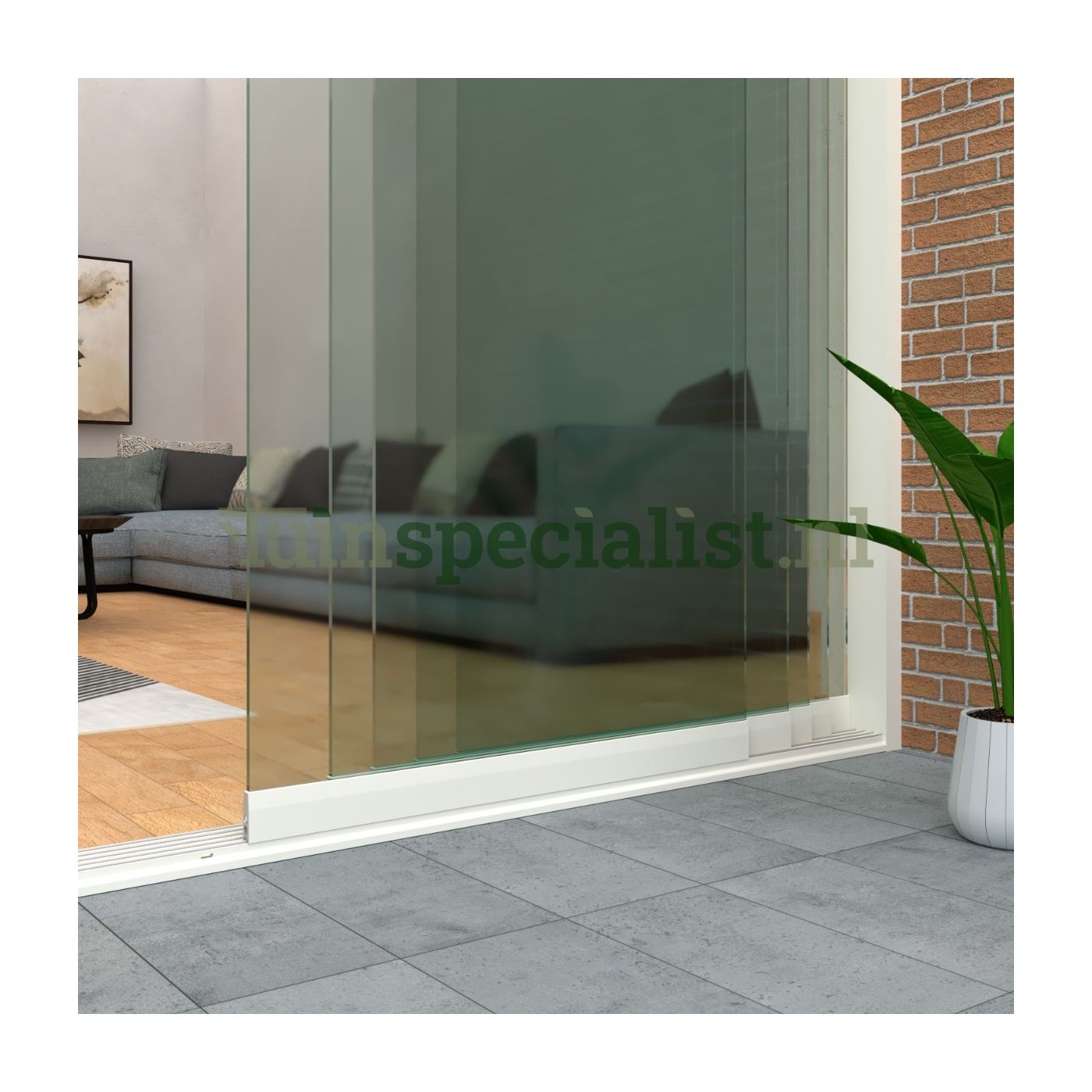 5-rail glazen schuifwand tot 4820 mm zuiverwit (Ral 9010) (5 x 980mm glas)