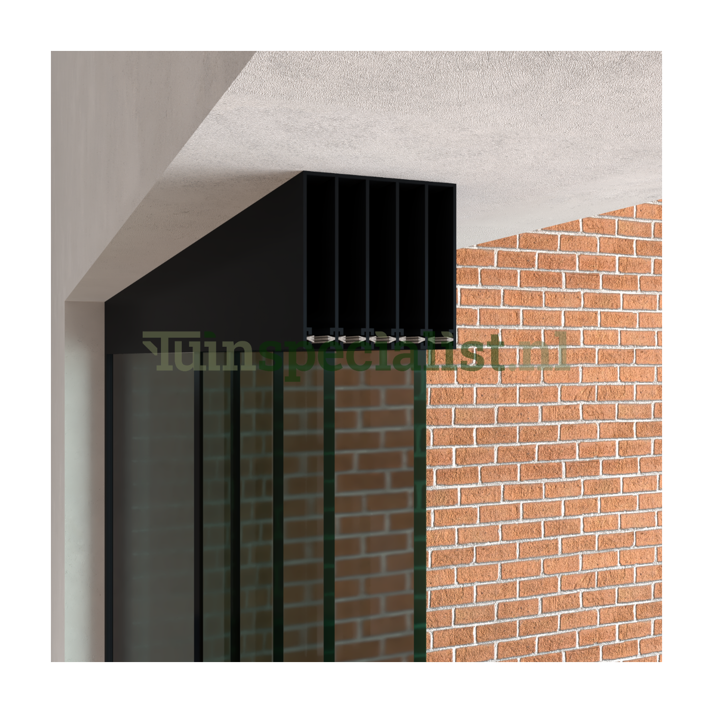5-rail glazen schuifwand tot 5000 mm matzwart (Ral 9005) (5 x 1030mm glas) (Donker glas)