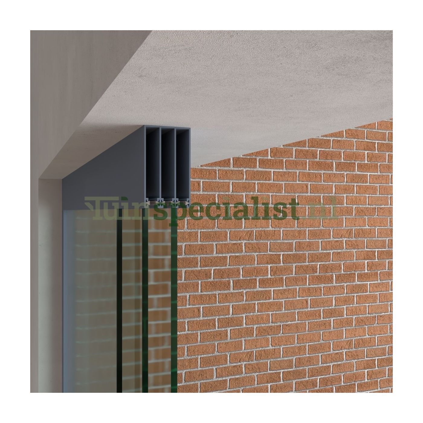 3-rail glazen schuifwand tot 2900 mm matantraciet (Ral 7016) (3 x 980mm glas)