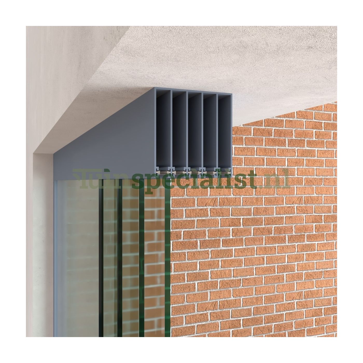 4-rail glazen schuifwand tot 3630 mm matantraciet (Ral 7016) (4 x 930mm glas)